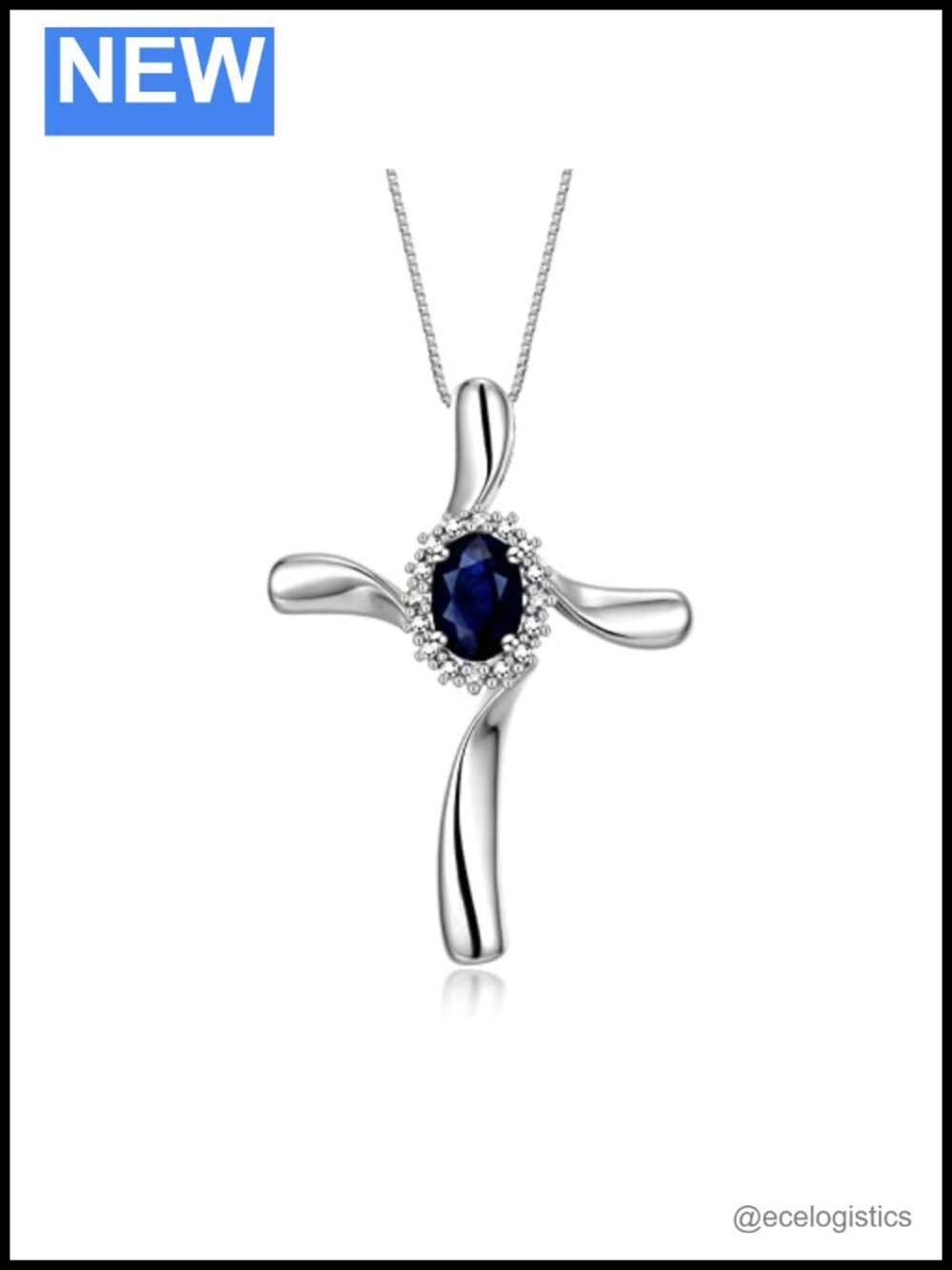 Sterling Silver Cross Necklace Gemstone Diamond Pendant 18"